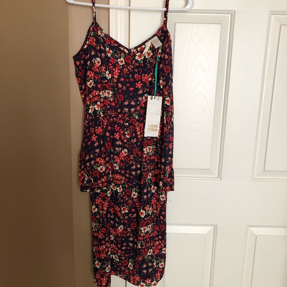 Mimi Chica Cold Shoulder Floral Print Dress, Small - Picture 3 of 4